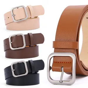 Women's Retro Minimalist PU Leather Belt All-Match Casual Jeans Waist Belt With Square Metal Buckle Fashion Accessories