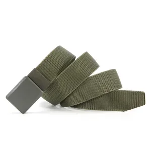 Tactical nylon belt for men, casual outdoor wear with plastic buckle detail shot.