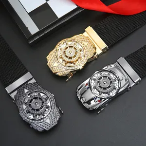 Ceinture en toile à boucle automatique unisexe avec roue en métal et design de voiture rétro.