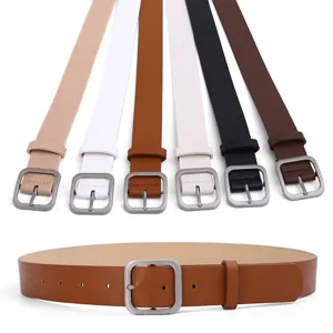 Women vintage casual PU leather belt set with square metal buckle daily jeans waist belt multi-color