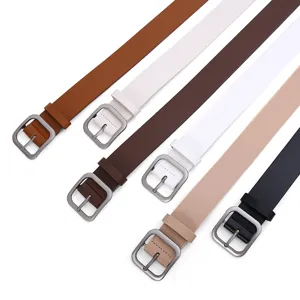 Stylish women PU leather belt featuring a square metal buckle, perfect casual waist belt for jeans.
