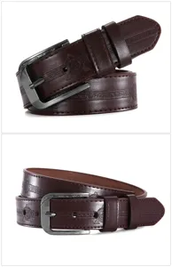Cintura da uomo in pelle PU marrone con classico motivo geometrico goffrato ed elegante.