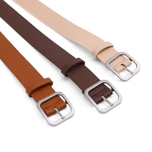Classic women PU leather belt set with square metal buckle, casual jeans waist belt 3pcs