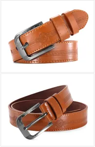 Cintura da uomo in pelle PU marrone casual con motivo goffrato classico e fibbia in metallo.
