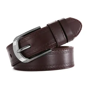 Men Casual Vintage Embossed Faux Leather Belt Pin Buckle Retro Waistband For Jeans Men Fashion Accessories