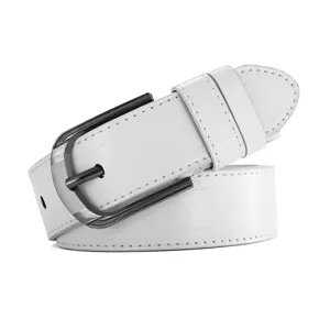 White mens leather belt with metal pin buckle casual classic design for jeans trousers fashion