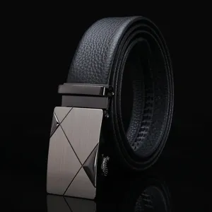 Herren echtes Leder Automatik Schnalle Business Gürtel stilvolle lässige schwarze Taille Band
