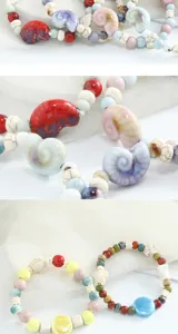 Handmade Jingdezhen ceramic beaded bracelets, featuring cute shell and turtle charms for women.