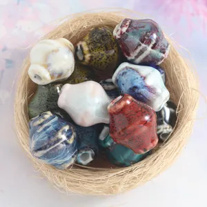 Handmade ceramic conch beads, colorful glazed DIY jewelry making loose beads necklace.