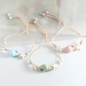 Süßes Keramik Muschel Seestern geflochtene Armbänder Set Ozean Stil Handgemachter Schmuck