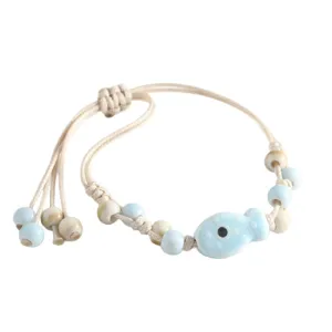Jingdezhen Keramik Fisch Perlenarmband, süßer Ozean Stil geflochtener verstellbarer Armschmuck