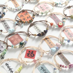 Boho ceramic beaded bracelets set cute aesthetic handmade woven wrist jewelry for women