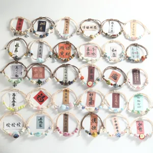 Cute ceramic beaded bracelet set, literary style cute handmade woven bracelet collection.