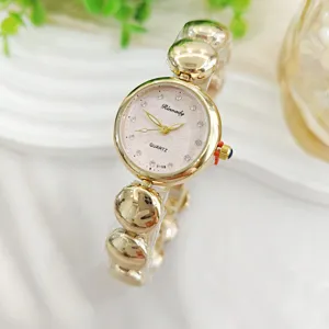 Vintage Elegant Legierung Strass Armbanduhr Für Damen Luxus Quarz Rundes Zifferblatt Metall Perlen Armbanduhr Elegante Schmuck Uhr