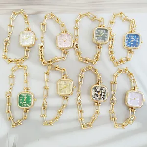 Minimalist square women's watch with stylish chain strap, luxury fashion quartz timepiece.