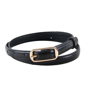 Women thin leather belt stylish minimalist black waist belt for jeans casual daily wear main view