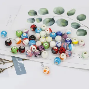 Ceramic glazed beads detail shot, colorful handmade DIY jewelry accessories, close up view