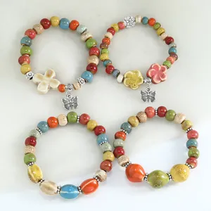 Braccialetto di perle in ceramica fatto a mano stile etnico gioielli colorati donna