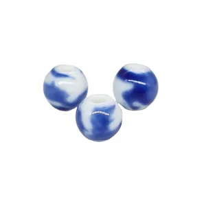 10mm blue white glazed ceramic loose beads for DIY jewelry making, bracelet necklace crafts.