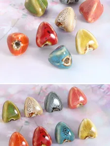 Close-up detail of colorful ceramic glazed beads, smooth surface, perfect for diy jewelry.