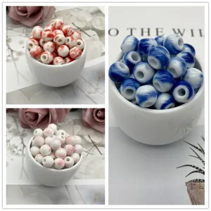 Ceramic splash glaze loose beads detail view, perfect for DIY jewelry making and crafts.