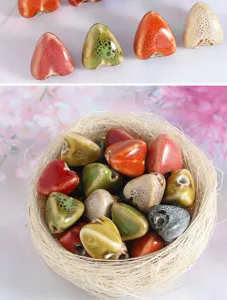 Handmade retro ceramic beads, unique triangular shape, perfect for DIY jewelry making.