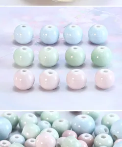 Pastel ceramic loose beads for handmade jewelry bracelet DIY crafting accessories, round hole.