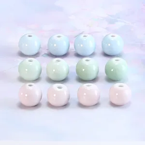 Pastel ceramic loose beads for DIY bracelet jewelry making, smooth round candy color ceramic bead