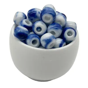 Blue and white ceramic porcelain loose beads for DIY jewelry making handmade bracelets.