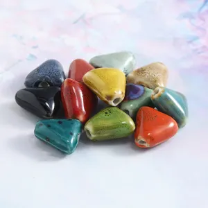 Vintage ceramic triangle beads for DIY jewelry making, colorful glazed loose beads for bracelets.