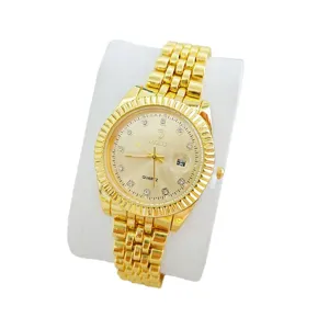 Luxe gouden quartz horloge voor heren dames, diamant wijzerplaat, datum, stalen band.