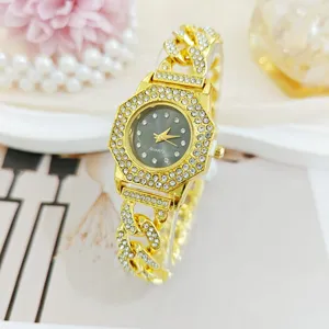 Orologio donna quarzo catena cubana strass oro lusso moda elegante orologio da polso