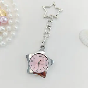 Fashion Pentagram Star Keychain Watch For Women Alloy Case Quartz Movement Nurse Watch Casual Student Pocket Watch Gift