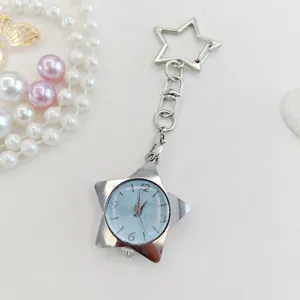 Chic star keychain pocket watch for women, stylish quartz nurse watch with elegant design.