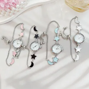 Chic star and moon quartz bracelet watch for women, stylish adjustable chain jewelry.