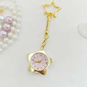 Gold star nurse watch keychain cute pink dial pendant student fashion pocket watch accessory