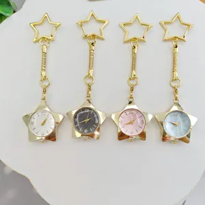 Close-up display details of the stylish star-shaped pocket watch with multi-color dials.