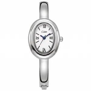 Luxus Damen Armbanduhr mit ovalem Gehäuse römischen Ziffern weißem Zifferblatt Schmuckuhr