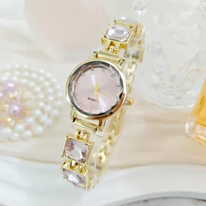 Lujoso Reloj de Pulsera para Mujer Moda Reloj de Cuarzo con Incrustaciones de Strass y Decoración de Piedras Preciosas Reloj de Aleación para Fiesta Regalo