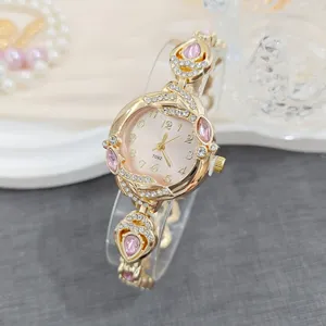 Vintage Luxury Alloy Rhinestone Bracelet Watch For Women Niche High End Gold Plated Teardrop Decorative Analog Quartz Wristwatch Gift