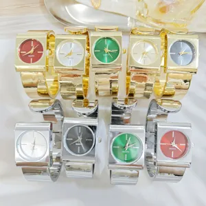 Fashion women quartz watch luxury square dial metal cuff bangle wristwatch for ladies