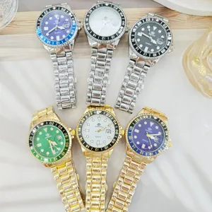 Detail view of men's quartz metal strap watches in multiple colors, elegant and classic style.