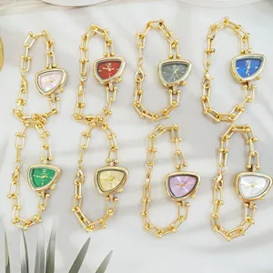 Dames mode onregelmatige driehoek horloge luxe gouden ketting armband trendy design