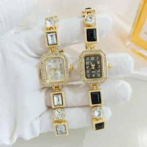 Reloj de mujer cuadrado con pedreria de lujo, elegante reloj de pulsera de cuarzo.