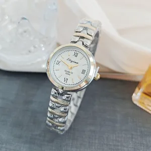 Close-up detail of the elegant women quartz watch featuring a roman numeral dial and strap.