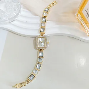 Reloj de pulsera mujer oro estrás esfera cuadrada elegante cristal pulsera joya reloj