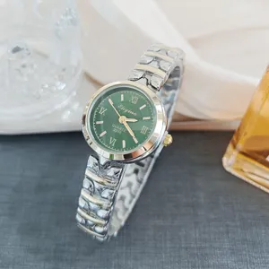 Green dial quartz watch for women roman numerals stainless steel strap elegant wrist watch