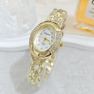 Fashion Vintage Alloy Rhinestone Women Watch Luxury Oval Bangle Bracelet Quartz Watch Elegant Retro Ladies Jewelry Wristwatch