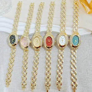 Women fashion vintage oval rhinestone quartz watch luxury elegant bracelet wrist watch set
