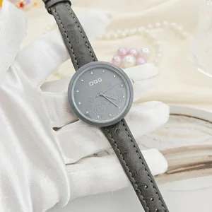 Women stylish grey leather quartz watch with floral rhinestone dial elegant timepiece accessory